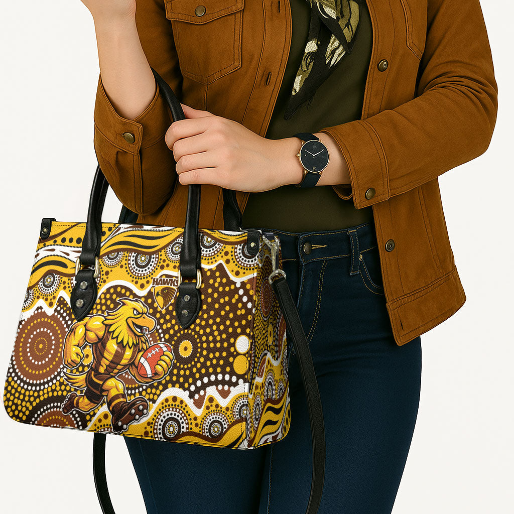 Hawthorn Hawks Leather Bag Aboriginal Dot Pattern - Football Mascot Heritage Pride
