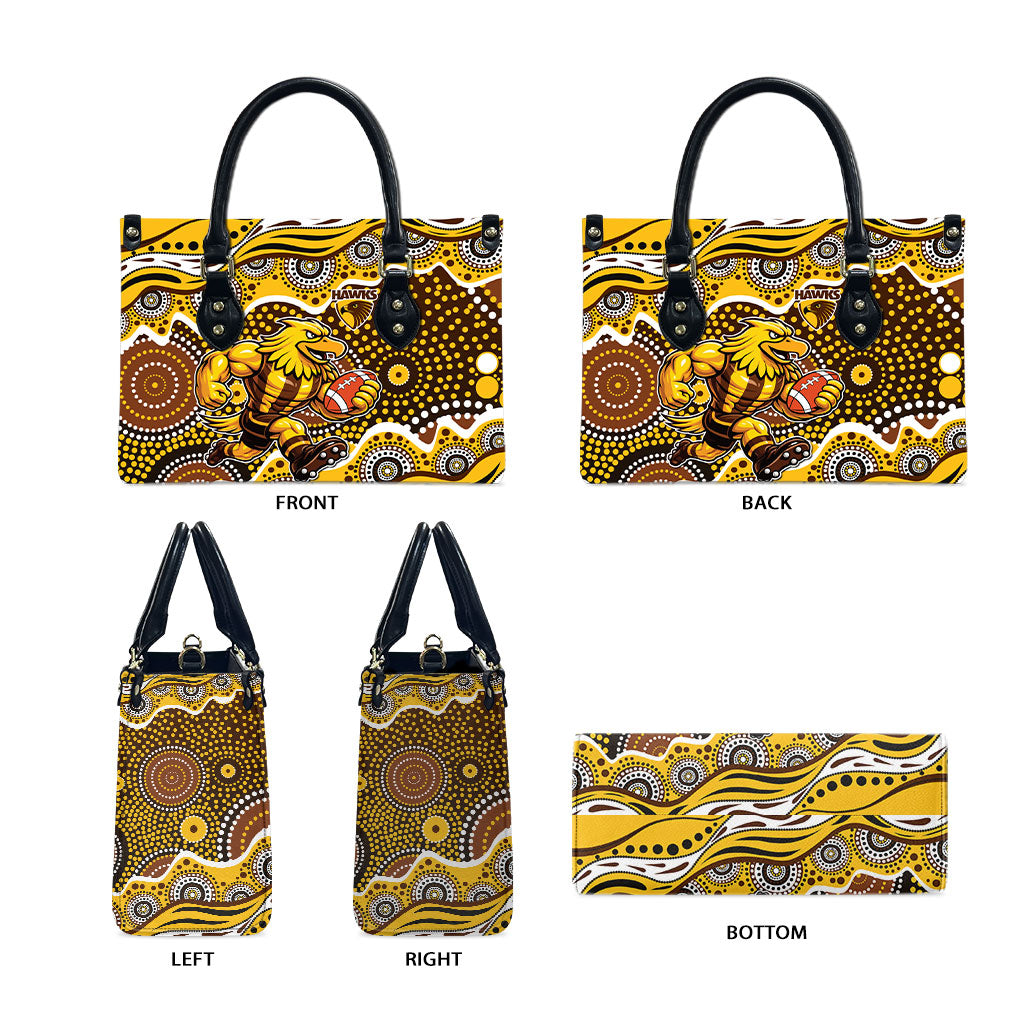 Hawthorn Hawks Leather Bag Aboriginal Dot Pattern - Football Mascot Heritage Pride