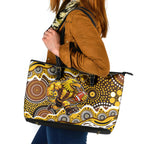 Hawthorn Hawks Leather Tote Bag Aboriginal Dot Pattern - Football Mascot Heritage Pride