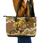 Hawthorn Hawks Leather Tote Bag Aboriginal Dot Pattern - Football Mascot Heritage Pride