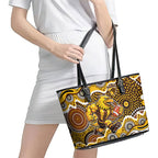 Hawthorn Hawks Leather Tote Bag Aboriginal Dot Pattern - Football Mascot Heritage Pride