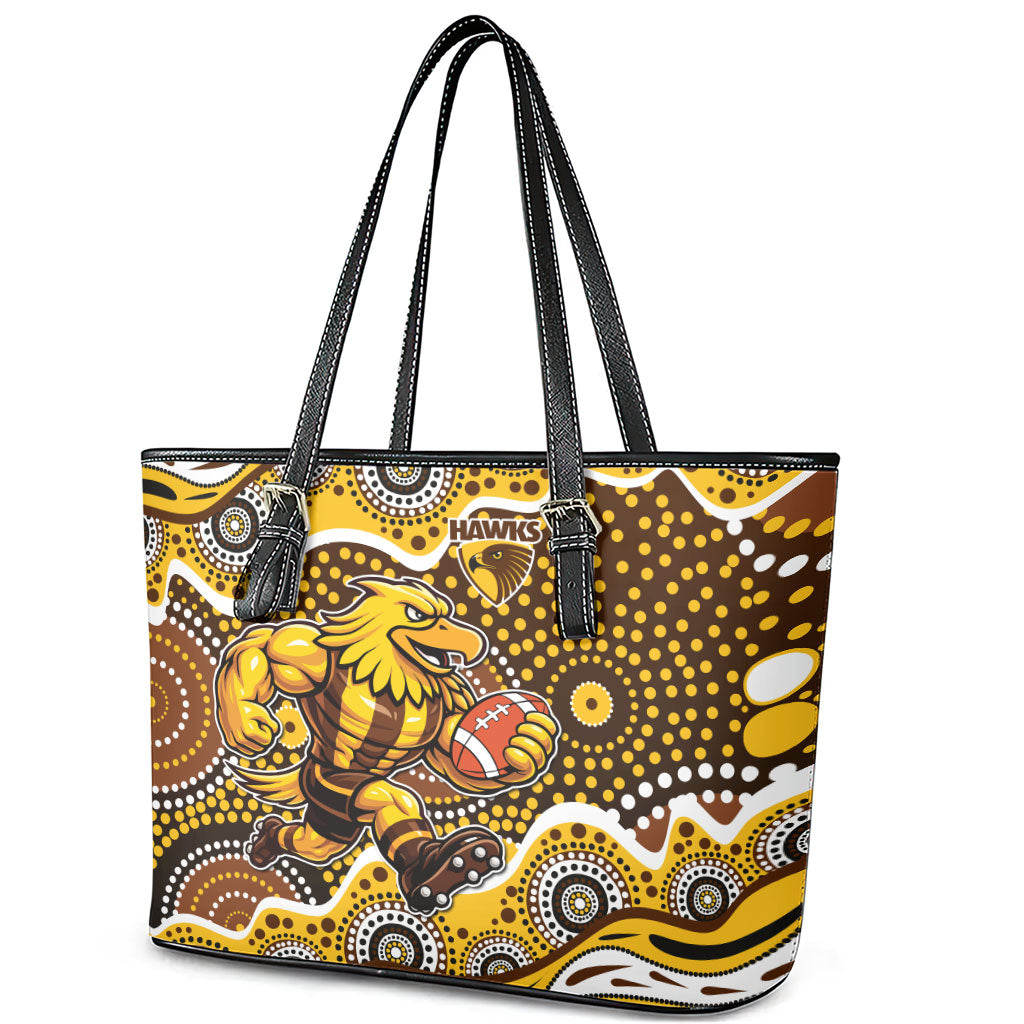 Hawthorn Hawks Leather Tote Bag Aboriginal Dot Pattern - Football Mascot Heritage Pride