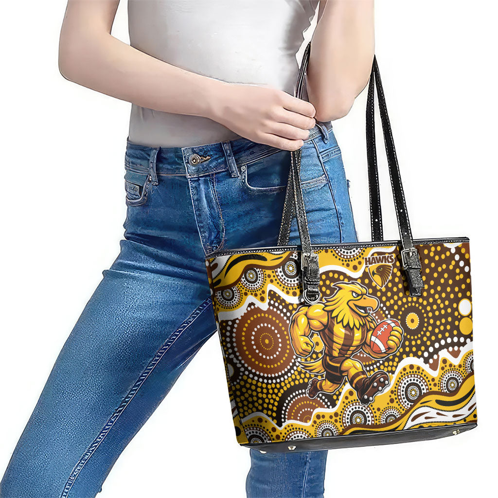 Hawthorn Hawks Leather Tote Bag Aboriginal Dot Pattern - Football Mascot Heritage Pride