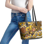 Hawthorn Hawks Leather Tote Bag Aboriginal Dot Pattern - Football Mascot Heritage Pride