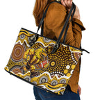 Hawthorn Hawks Leather Tote Bag Aboriginal Dot Pattern - Football Mascot Heritage Pride