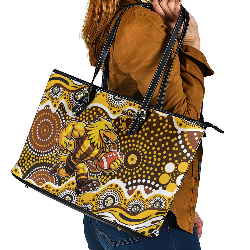 Hawthorn Hawks Leather Tote Bag Aboriginal Dot Pattern - Football Mascot Heritage Pride
