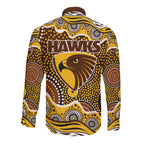 Hawthorn Hawks Long Sleeve Button Shirt Aboriginal Dot Pattern - Football Mascot Heritage Pride