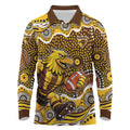 Hawthorn Hawks Long Sleeve Polo Shirt Aboriginal Dot Pattern - Football Mascot Heritage Pride