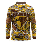 Hawthorn Hawks Long Sleeve Polo Shirt Aboriginal Dot Pattern - Football Mascot Heritage Pride