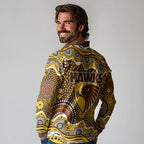 Hawthorn Hawks Long Sleeve Polo Shirt Aboriginal Dot Pattern - Football Mascot Heritage Pride