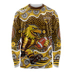 Hawthorn Hawks Long Sleeve Shirt Aboriginal Dot Pattern - Football Mascot Heritage Pride