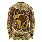 Hawthorn Hawks Long Sleeve Shirt Aboriginal Dot Pattern - Football Mascot Heritage Pride