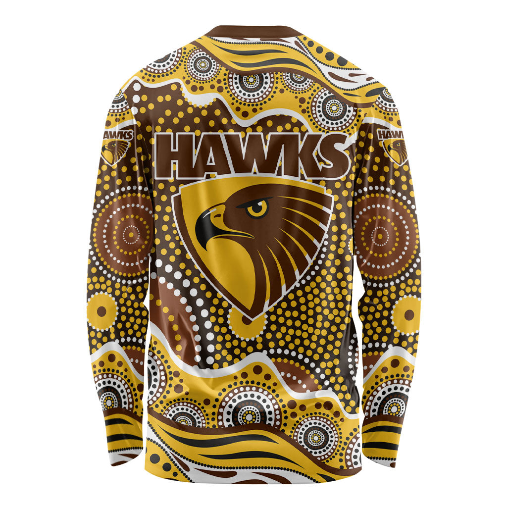 Hawthorn Hawks Long Sleeve Shirt Aboriginal Dot Pattern - Football Mascot Heritage Pride