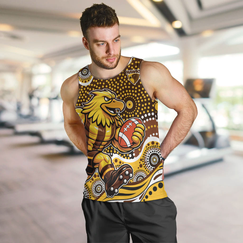 Hawthorn Hawks Men Tank Top Aboriginal Dot Pattern - Football Mascot Heritage Pride