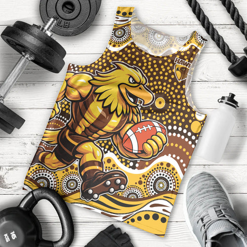 Hawthorn Hawks Men Tank Top Aboriginal Dot Pattern - Football Mascot Heritage Pride