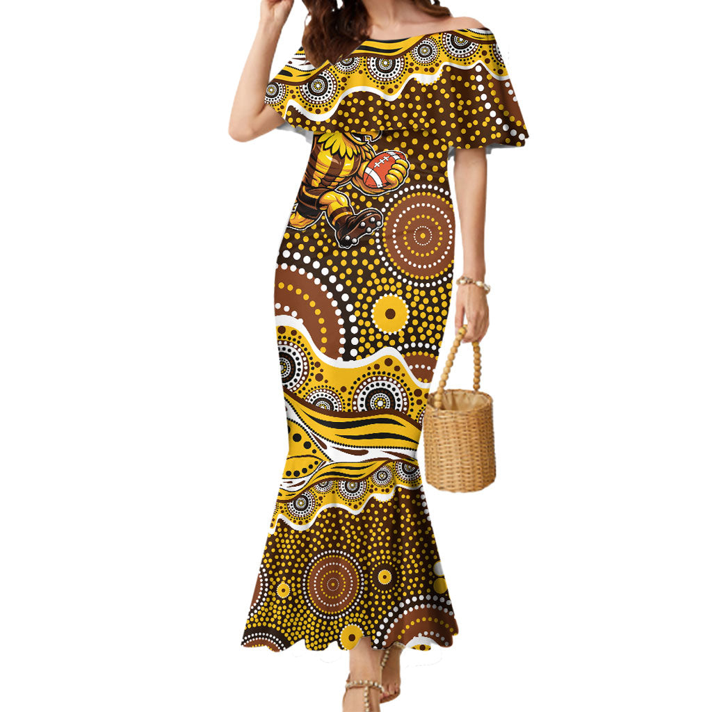 Hawthorn Hawks Mermaid Dress Aboriginal Dot Pattern - Football Mascot Heritage Pride