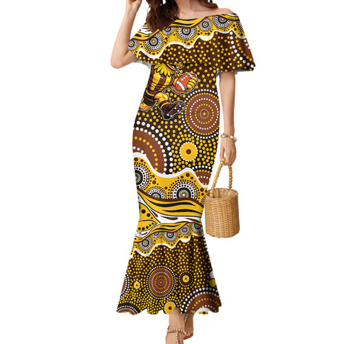 Hawthorn Hawks Mermaid Dress Aboriginal Dot Pattern - Football Mascot Heritage Pride