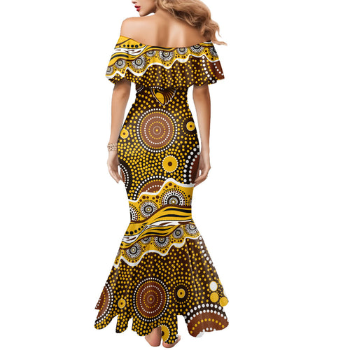 Hawthorn Hawks Mermaid Dress Aboriginal Dot Pattern - Football Mascot Heritage Pride