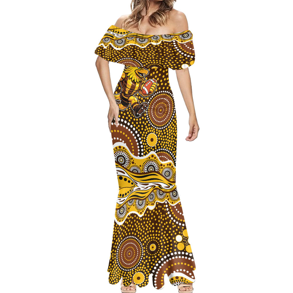 Hawthorn Hawks Mermaid Dress Aboriginal Dot Pattern - Football Mascot Heritage Pride