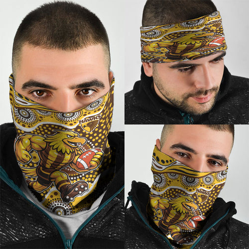 Hawthorn Hawks Neck Gaiter Aboriginal Dot Pattern - Football Mascot Heritage Pride