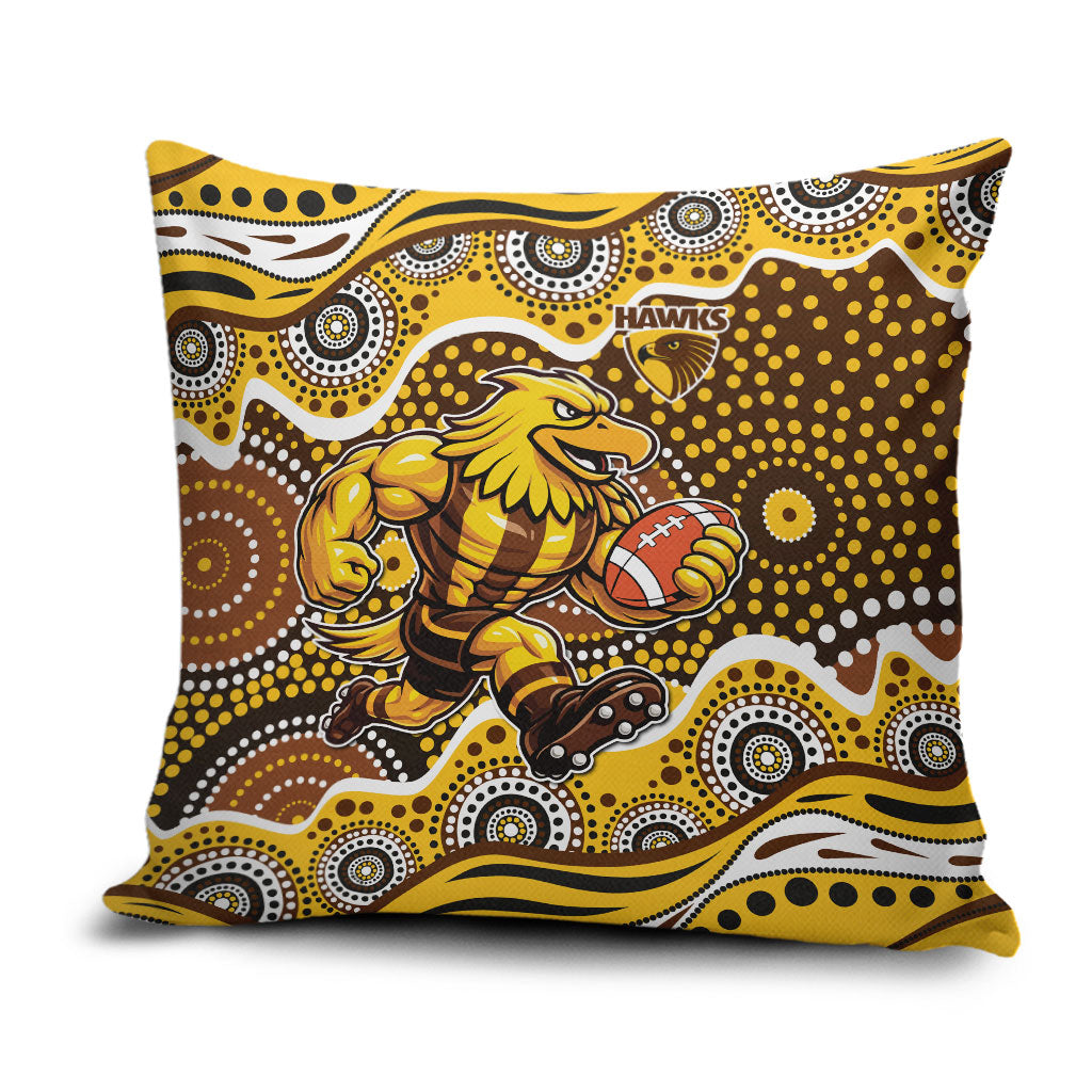 Hawthorn Hawks Pillow Cover Aboriginal Dot Pattern - Football Mascot Heritage Pride