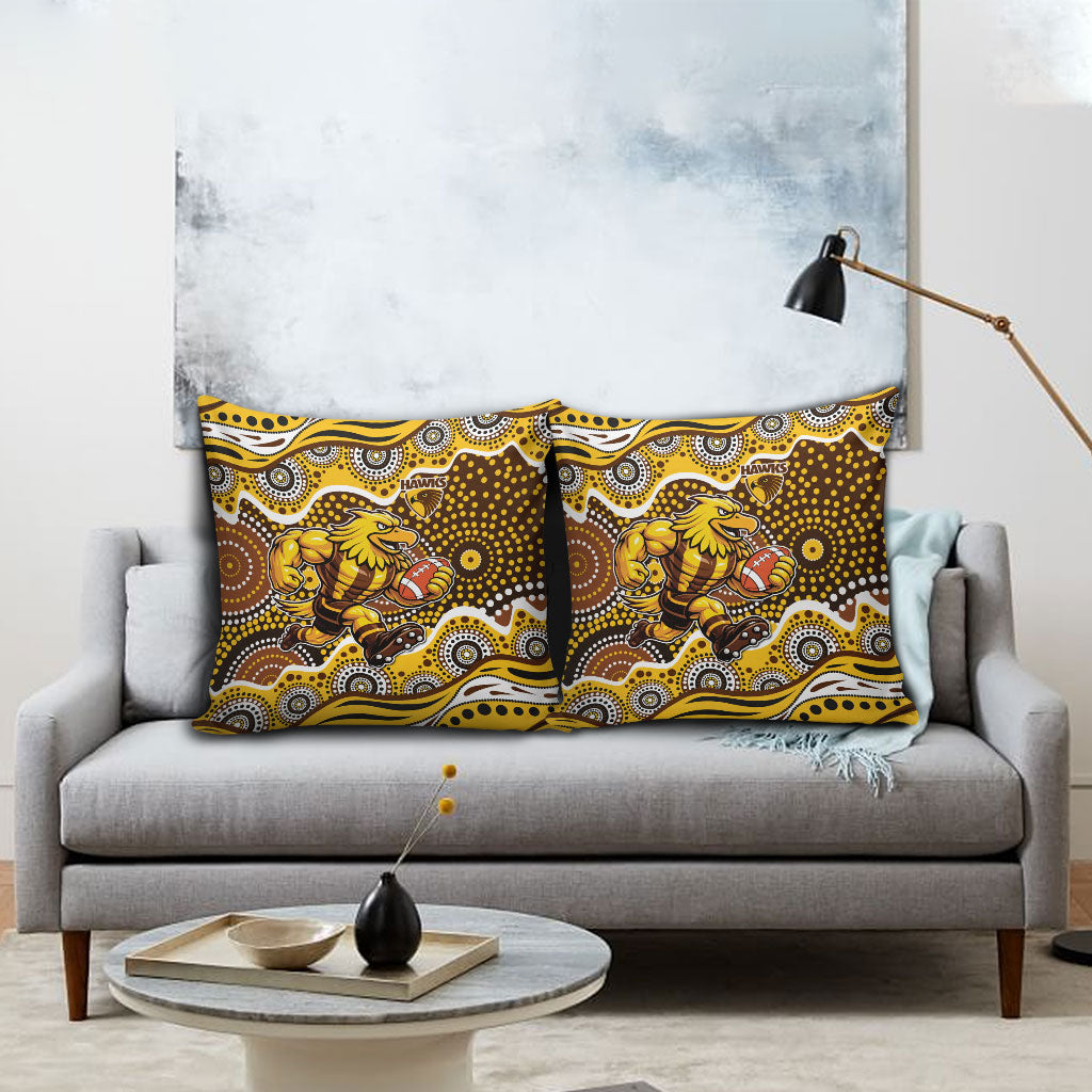 Hawthorn Hawks Pillow Cover Aboriginal Dot Pattern - Football Mascot Heritage Pride
