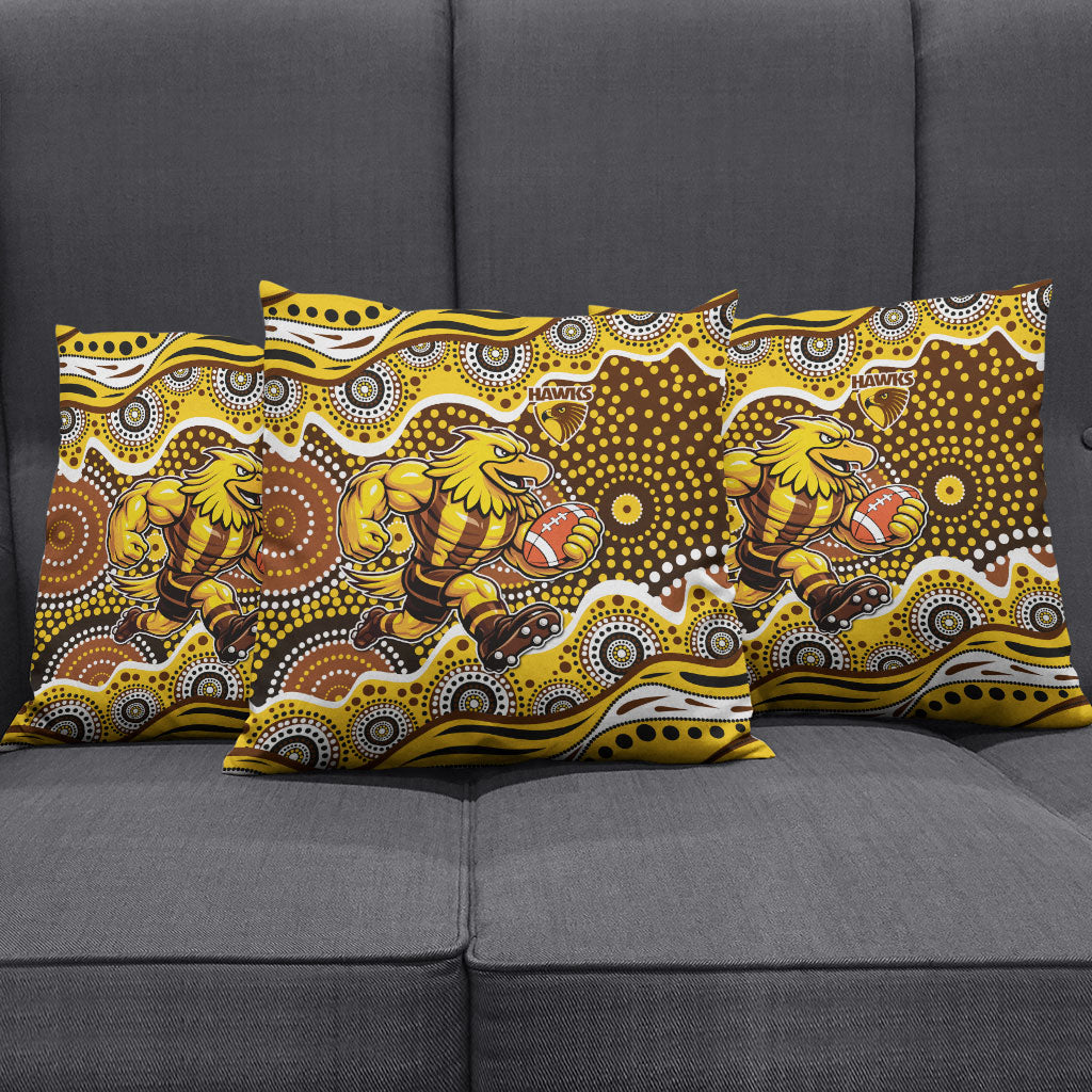 Hawthorn Hawks Pillow Cover Aboriginal Dot Pattern - Football Mascot Heritage Pride