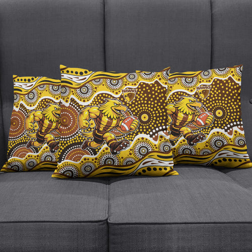 Hawthorn Hawks Pillow Cover Aboriginal Dot Pattern - Football Mascot Heritage Pride