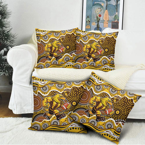 Hawthorn Hawks Pillow Cover Aboriginal Dot Pattern - Football Mascot Heritage Pride