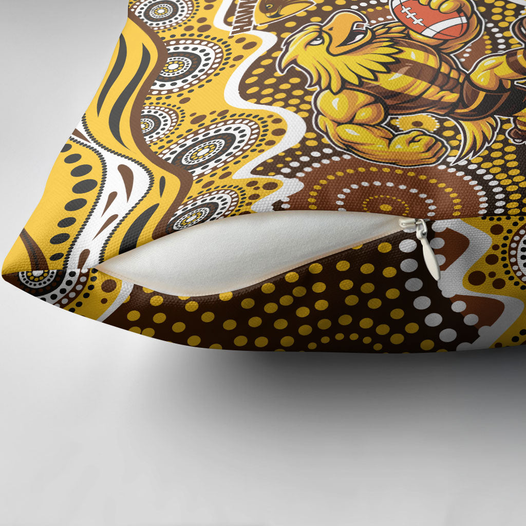Hawthorn Hawks Pillow Cover Aboriginal Dot Pattern - Football Mascot Heritage Pride