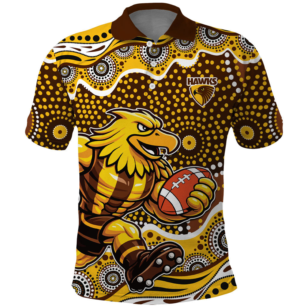 Hawthorn Hawks Polo Shirt Aboriginal Dot Pattern - Football Mascot Heritage Pride