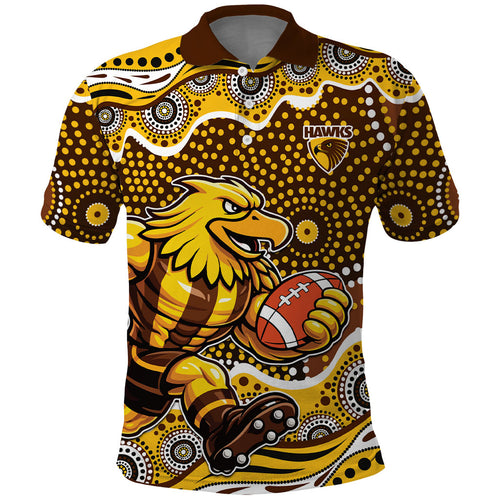 Hawthorn Hawks Polo Shirt Aboriginal Dot Pattern - Football Mascot Heritage Pride