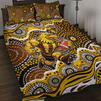 Hawthorn Hawks Quilt Bed Set Aboriginal Dot Pattern - Football Mascot Heritage Pride