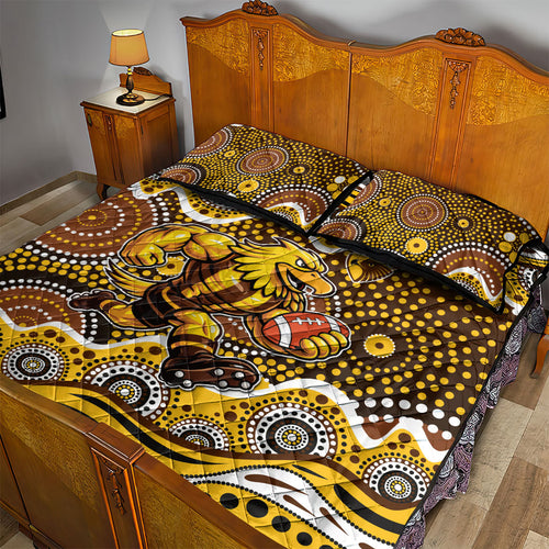 Hawthorn Hawks Quilt Bed Set Aboriginal Dot Pattern - Football Mascot Heritage Pride