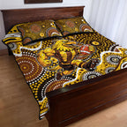 Hawthorn Hawks Quilt Bed Set Aboriginal Dot Pattern - Football Mascot Heritage Pride