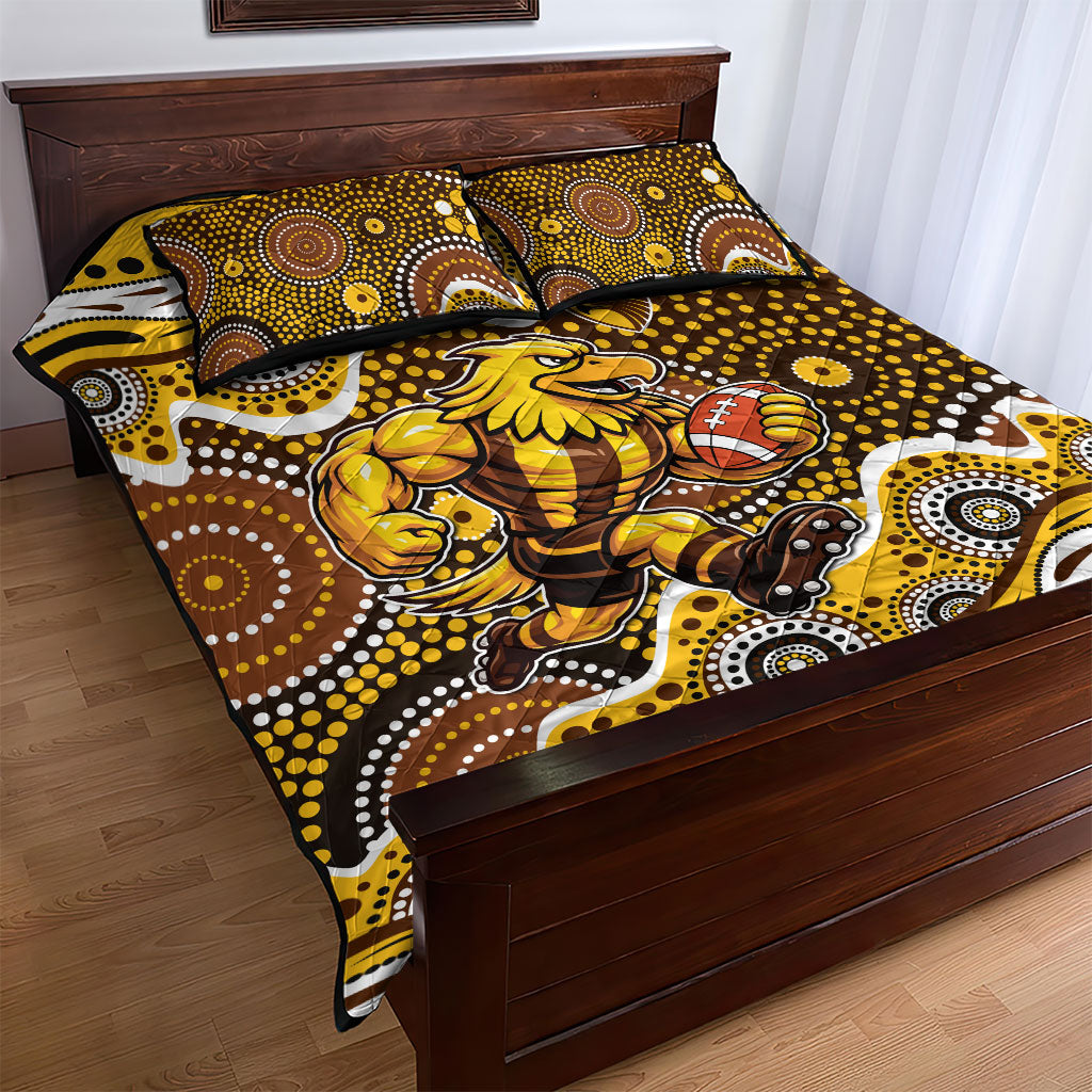 Hawthorn Hawks Quilt Bed Set Aboriginal Dot Pattern - Football Mascot Heritage Pride