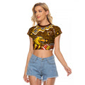 Hawthorn Hawks Raglan Cropped T Shirt Aboriginal Dot Pattern - Football Mascot Heritage Pride