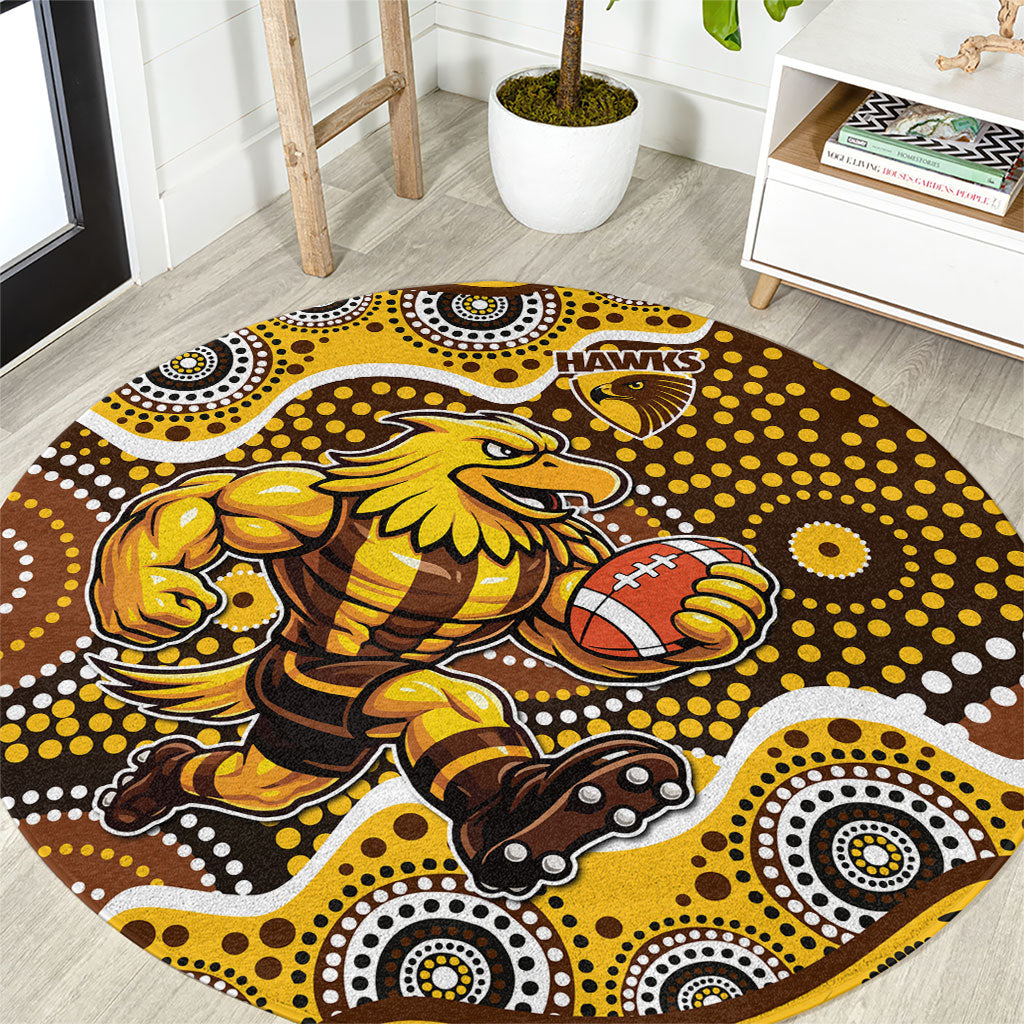 Hawthorn Hawks Round Carpet Aboriginal Dot Pattern - Football Mascot Heritage Pride