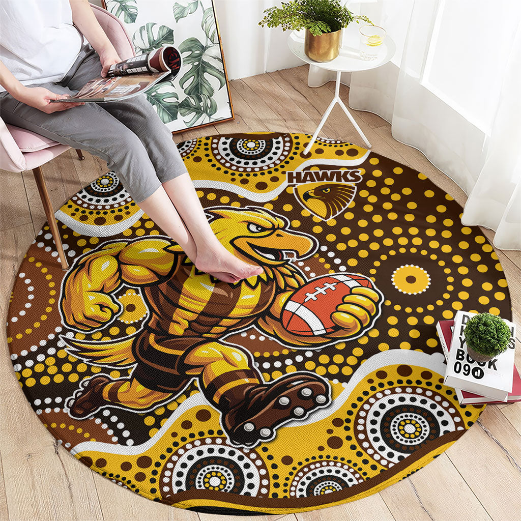 Hawthorn Hawks Round Carpet Aboriginal Dot Pattern - Football Mascot Heritage Pride