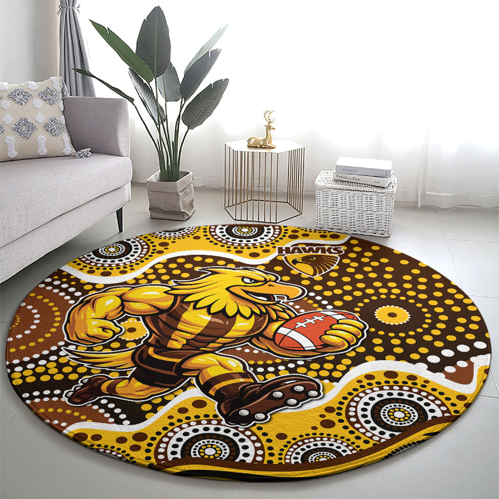 Hawthorn Hawks Round Carpet Aboriginal Dot Pattern - Football Mascot Heritage Pride