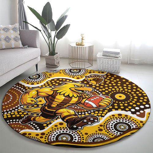 Hawthorn Hawks Round Carpet Aboriginal Dot Pattern - Football Mascot Heritage Pride