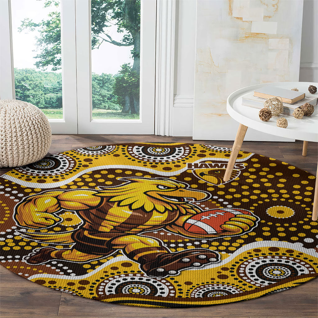 Hawthorn Hawks Round Carpet Aboriginal Dot Pattern - Football Mascot Heritage Pride