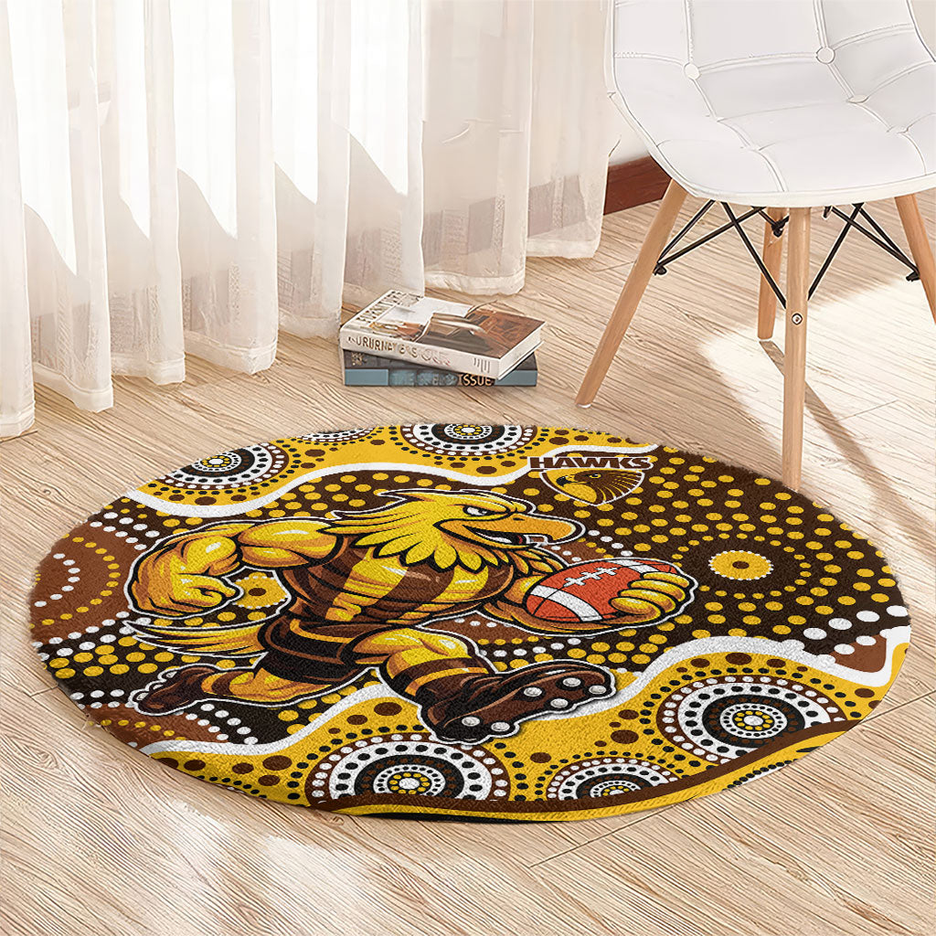 Hawthorn Hawks Round Carpet Aboriginal Dot Pattern - Football Mascot Heritage Pride