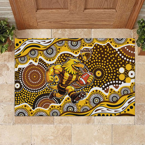Hawthorn Hawks Rubber Doormat Aboriginal Dot Pattern - Football Mascot Heritage Pride