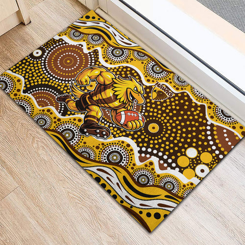 Hawthorn Hawks Rubber Doormat Aboriginal Dot Pattern - Football Mascot Heritage Pride