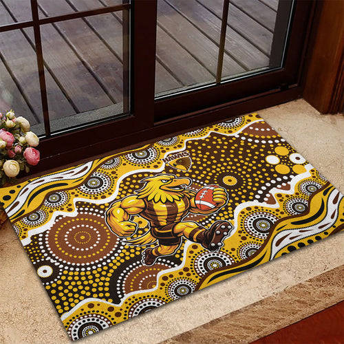 Hawthorn Hawks Rubber Doormat Aboriginal Dot Pattern - Football Mascot Heritage Pride