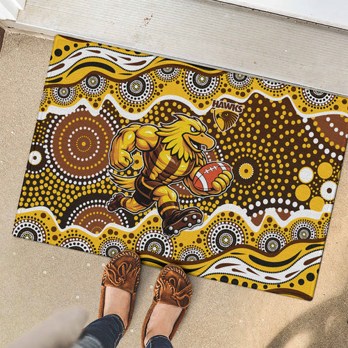 Hawthorn Hawks Rubber Doormat Aboriginal Dot Pattern - Football Mascot Heritage Pride