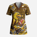 Hawthorn Hawks Scrub Top Aboriginal Dot Pattern - Football Mascot Heritage Pride