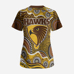 Hawthorn Hawks Scrub Top Aboriginal Dot Pattern - Football Mascot Heritage Pride