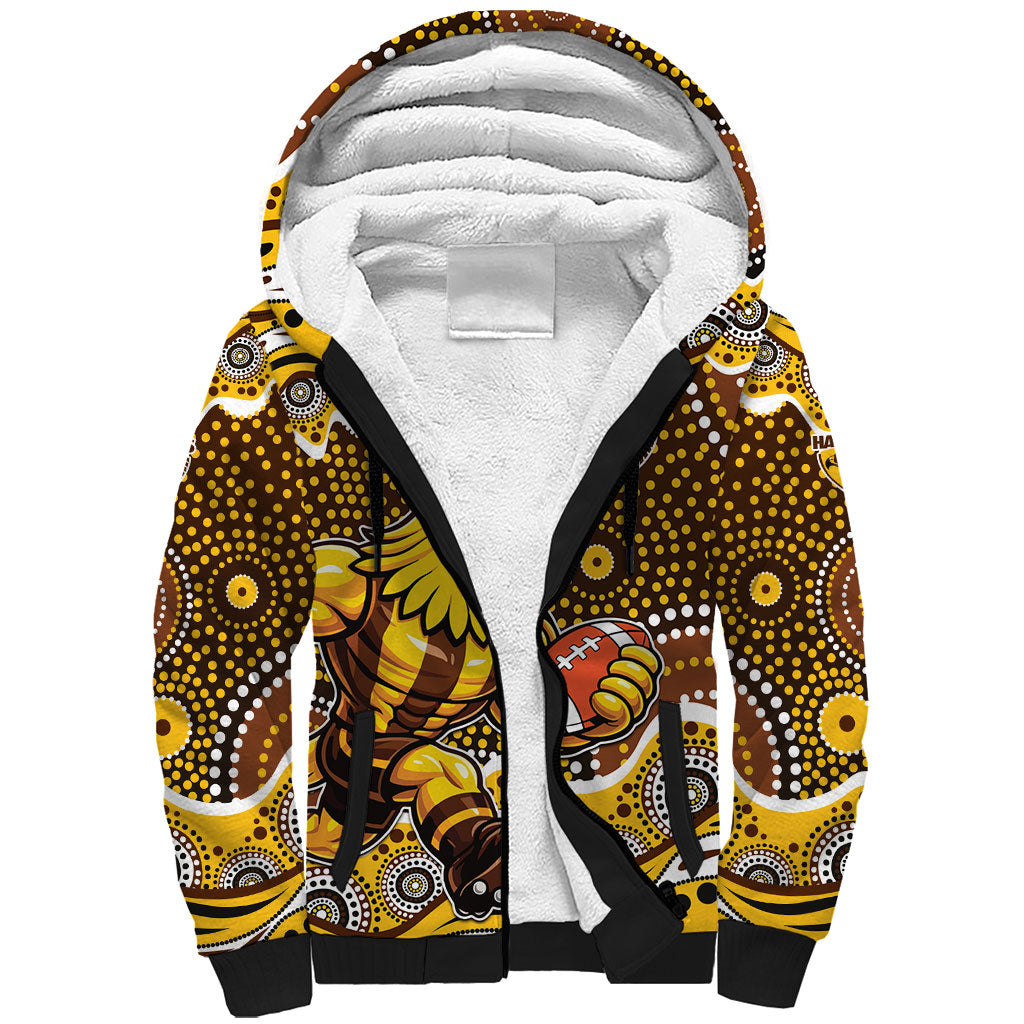 Hawthorn Hawks Sherpa Hoodie Aboriginal Dot Pattern - Football Mascot Heritage Pride